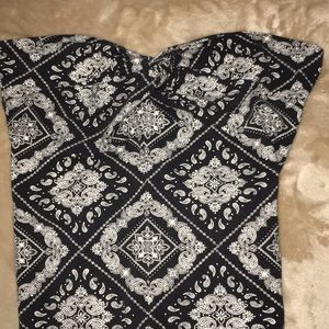 Black bandana print strapless bodysuit